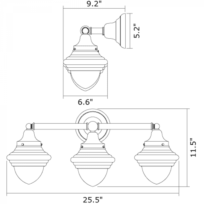 Shoreland Three Light Straight Arm Sconce with 3-1/4 in. shade holders