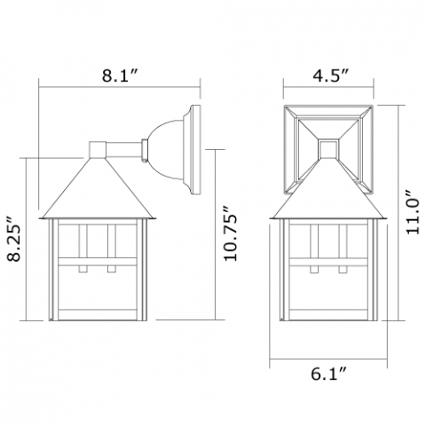 Bungalow Lantern 6 in. Wide Straight Arm Exterior Wall Light