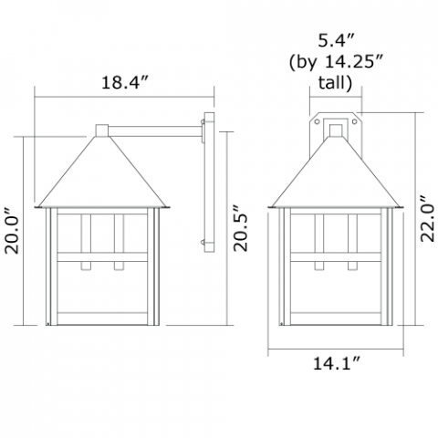 Bungalow Lantern 14 in. Wide Straight Arm Exterior Wall Light