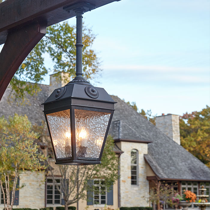 French Country Lantern 11 in. Wide Solid Stem Exterior Pendant Light