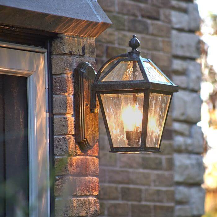 London™ Lantern 8 in. Wide Curved Arm Exterior Wall Light