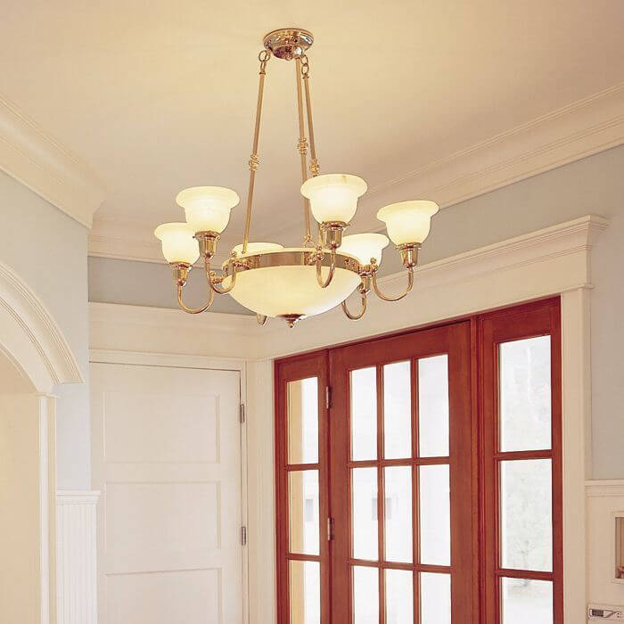 Tuscany with Band™ 6 arm Small Alabaster Chandelier with electric candles