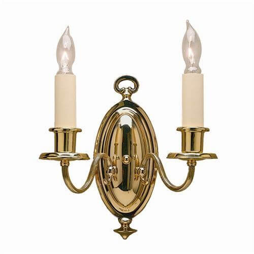Georgian Revival™ Two Light Curved Arm Sconce with electric candles