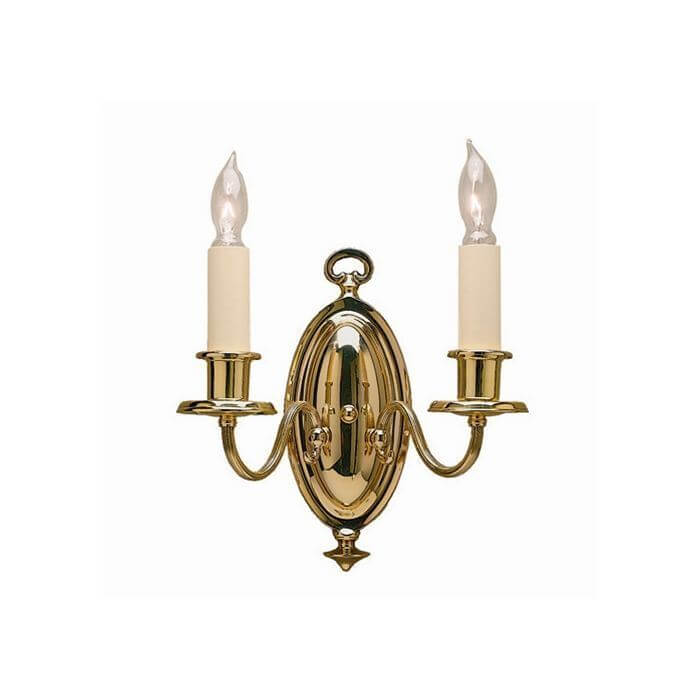 Georgian Revival™ Two Light Curved Arm Sconce with electric candles