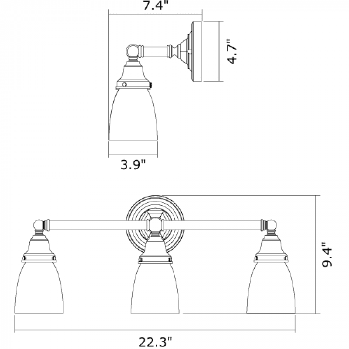 Ballantrae Three Light Straight Arm Sconce with 2-1/4 in. shade holders
