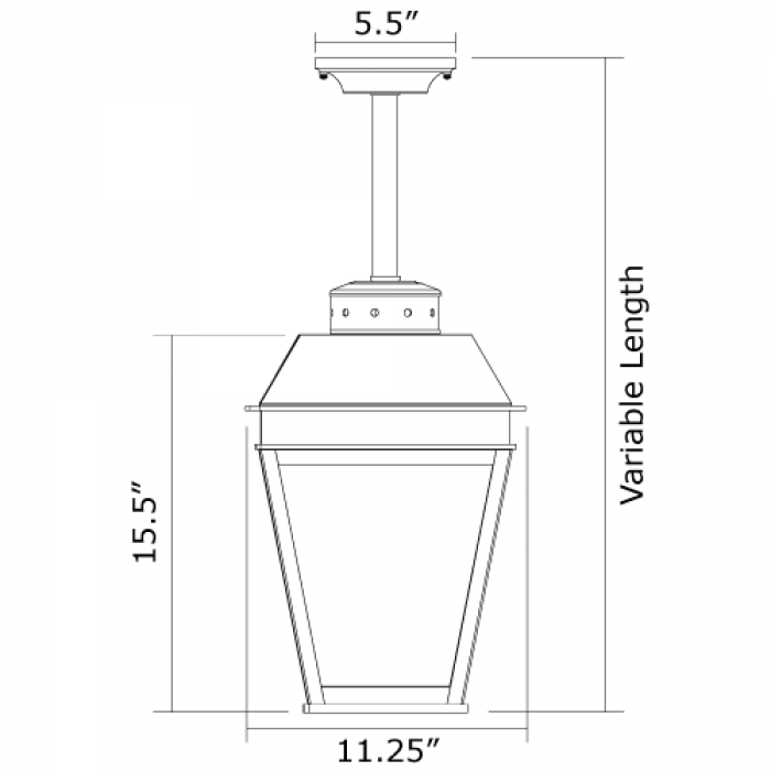 Provincial Lantern 11 in. Wide Solid Stem Exterior Pendant Light