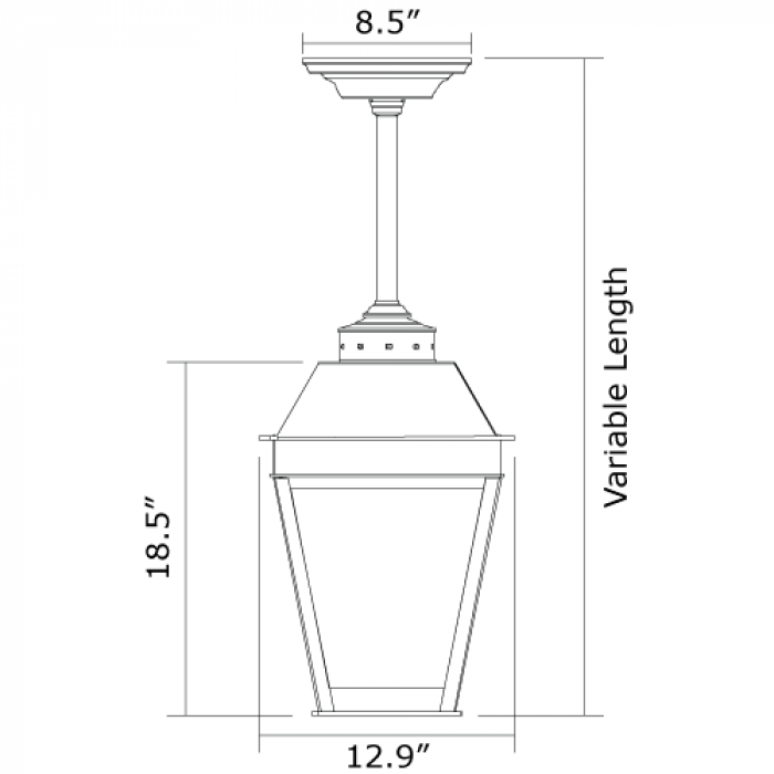 Provincial Lantern 13 in. Wide Solid Stem Exterior Pendant Light