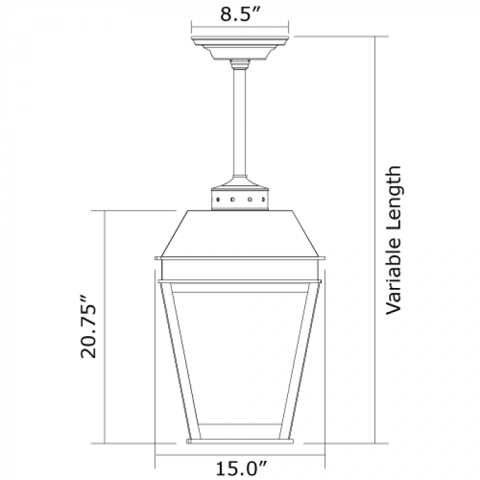 Provincial Lantern 15 in. Wide Solid Stem Exterior Pendant Light