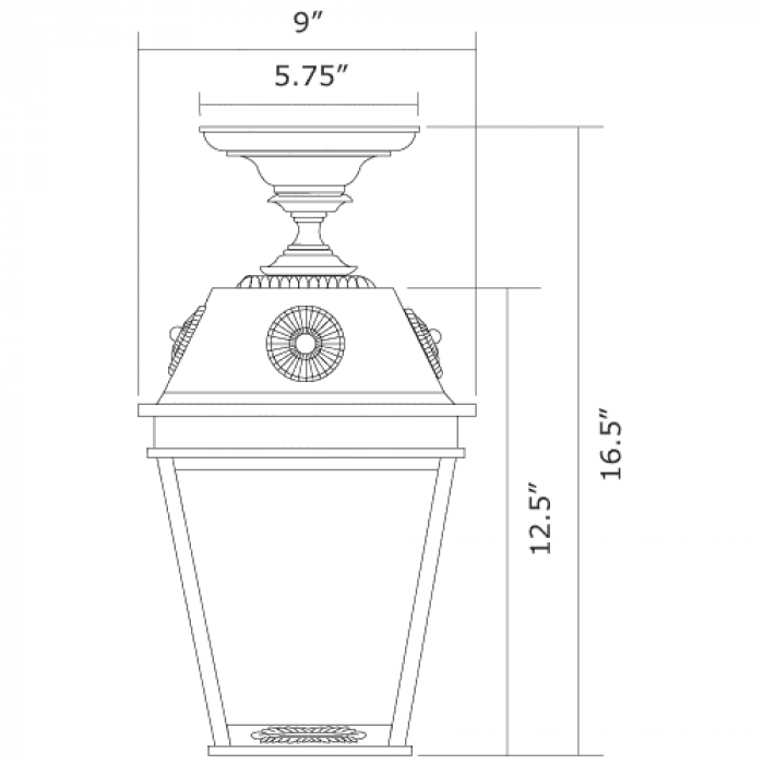 French Country Lantern 9 in. Wide Semi Flush Exterior Ceiling Light