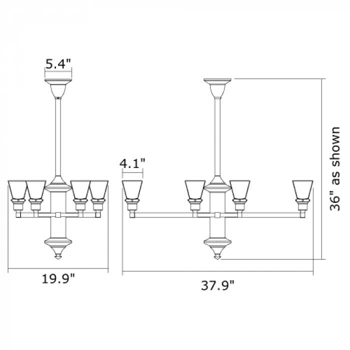 Hartford Eight Light Rectangular Chandelier with 2-1/4 in. shade holders up