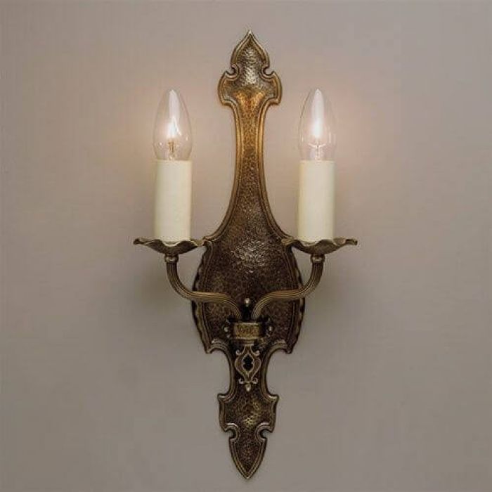 Kelmscott™ Two Light Curved Arm Sconce with electric candles