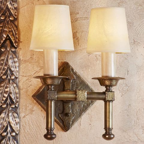 Sutton Two Light Hand Hammered Sconce with electric candles
