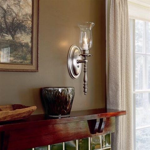 Raleigh™ One Light Straight Arm Sconce with hurricane shade holder