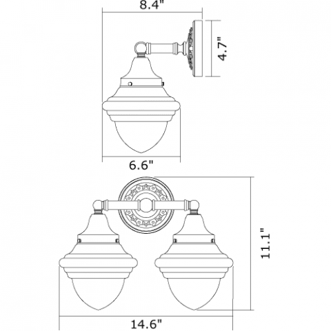 Argine Two Light Straight Arm Sconce with 3-1/4 in. shade holders