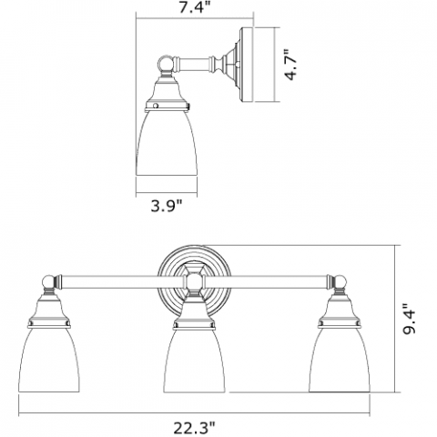 Ballantrae Three Light Straight Arm Sconce with 2-1/4 in. shade holders