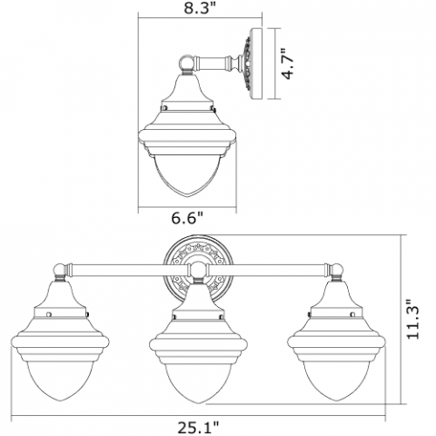 Argine Three Light Straight Arm Sconce with 3-1/4 in. shade holders