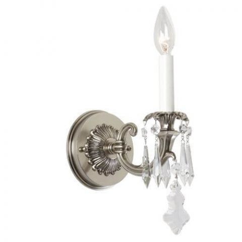 Saint Tropez™ One Light Curved Arm Sconce with electric candle and crystal