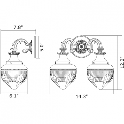 Saint-Tropez Two Light Curved Arm Sconce with 3-1/4 in. shade holders