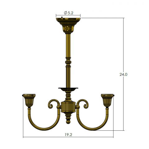 Two Light Chandelier With 2-1/4" Shade Holders Up