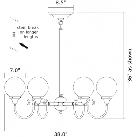 Shoreland Six Light Chandelier with 3-1/4 in. shade holders