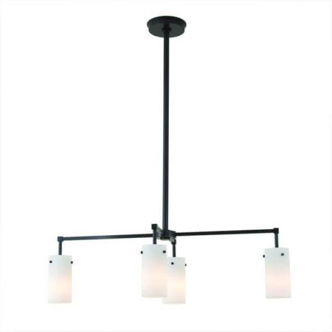 Tribeca Semplice Four Light Modern Rectangular Chandelier with glass shades down