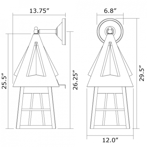 European Country Lantern 12 in. Wide Straight Arm Exterior Wall Light