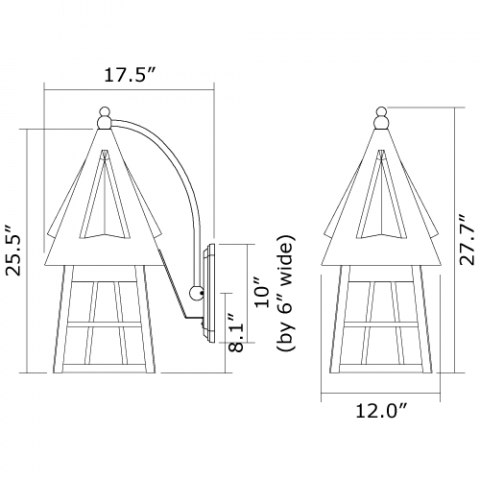 European Country Lantern 12 in. Wide Curved Arm Exterior Wall Light