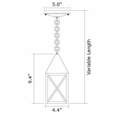 Carriage Lantern 4 in. Wide Chain Hung Exterior Pendant Light