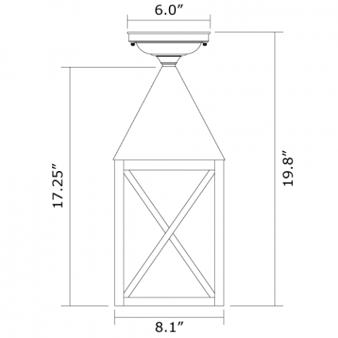 Carriage Lantern 8 in. Wide Semi Flush Exterior Ceiling Light