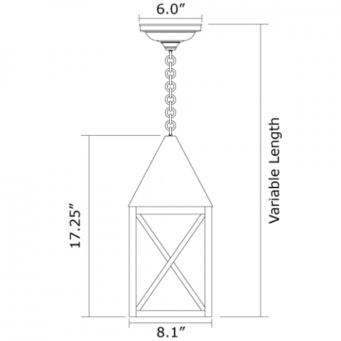 Carriage Lantern 8 in. Wide Chain Hung Exterior Pendant Light