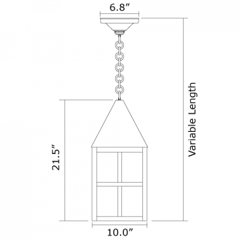 Carriage Lantern 10 in. Wide Chain Hung Exterior Pendant Light