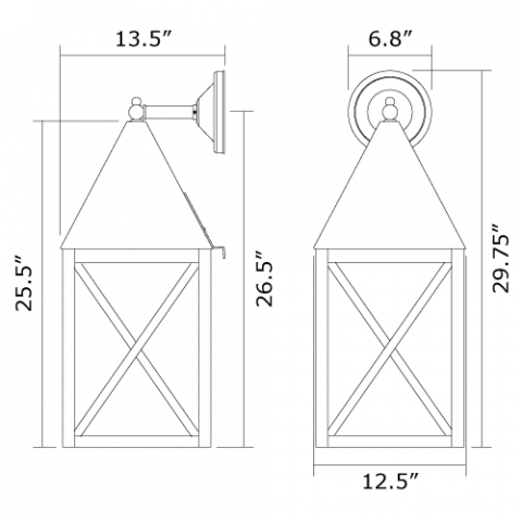 Carriage Lantern 12 in. Wide Straight Arm Exterior Wall Light