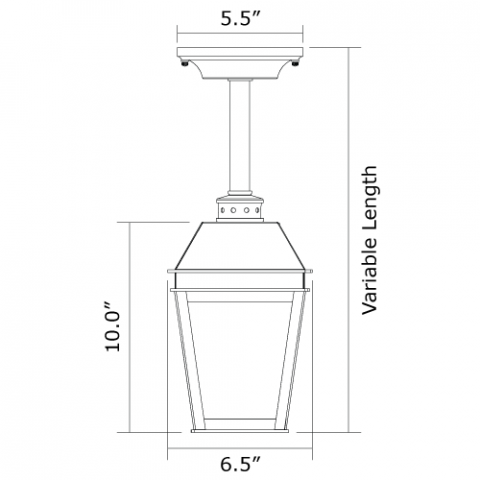 Provincial Lantern 6 in. Wide Solid Stem Exterior Pendant Light