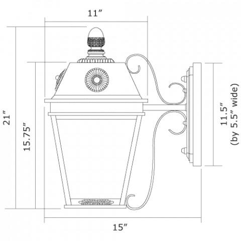 French Country Lantern 11 in. Wide Scrolled Arm Exterior Wall Light