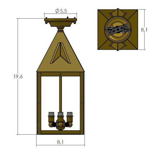 Lancaster Lantern 8 in. Wide Semi Flush Exterior Ceiling Light