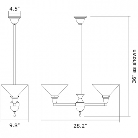 Glen Ellyn Two Light Chandelier with 2-1/4 in. shade holders up