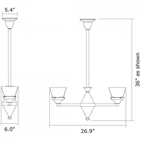 Golden Gate Two Light Chandelier with 4-1/4 in. shade holders up