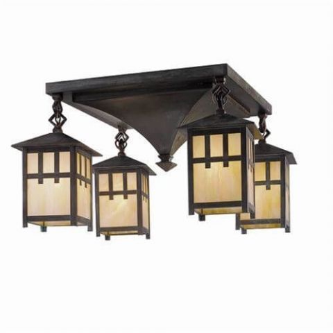 Craftsman Lantern™ Four Light Chain Link Ceiling Fixture