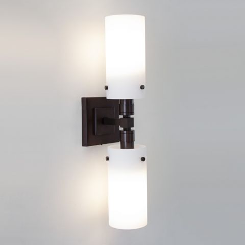 Tribeca Two Light Contemporary Sconce with glass cylinder shade